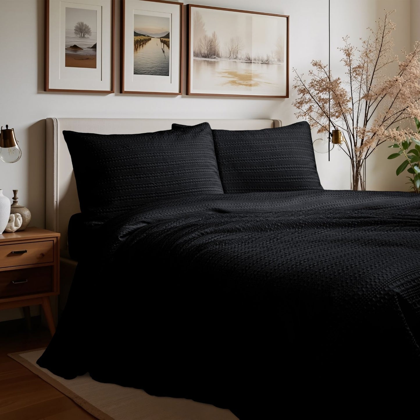 Classic Waffle Stripe Weave Duvet Set