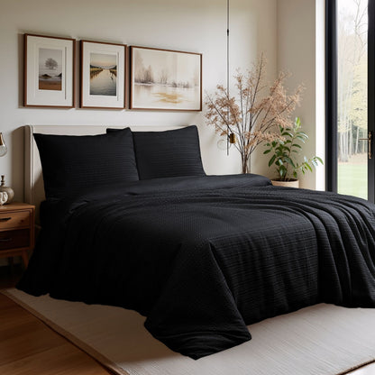 Classic Waffle Stripe Weave Duvet Set