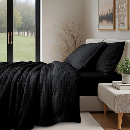 Classic Waffle Stripe Weave Duvet Set