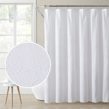 Kat&Fun Fabric Shower Curtain, Geometric Textured 3D Embossed Design, 72in x 72in, Solid White
