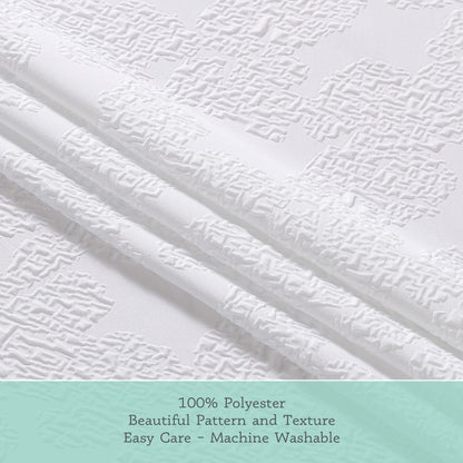 Kat&Fun Fabric Shower Curtain, Geometric Textured 3D Embossed Design, 72in x 72in, Solid White