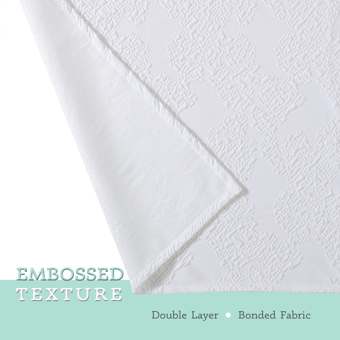 Kat&Fun Fabric Shower Curtain, Geometric Textured 3D Embossed Design, 72in x 72in, Solid White