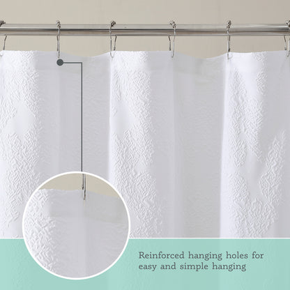 Kat&Fun Fabric Shower Curtain, Geometric Textured 3D Embossed Design, 72in x 72in, Solid White