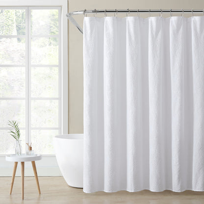 Kat&Fun Fabric Shower Curtain, Geometric Textured 3D Embossed Design, 72in x 72in, Solid White