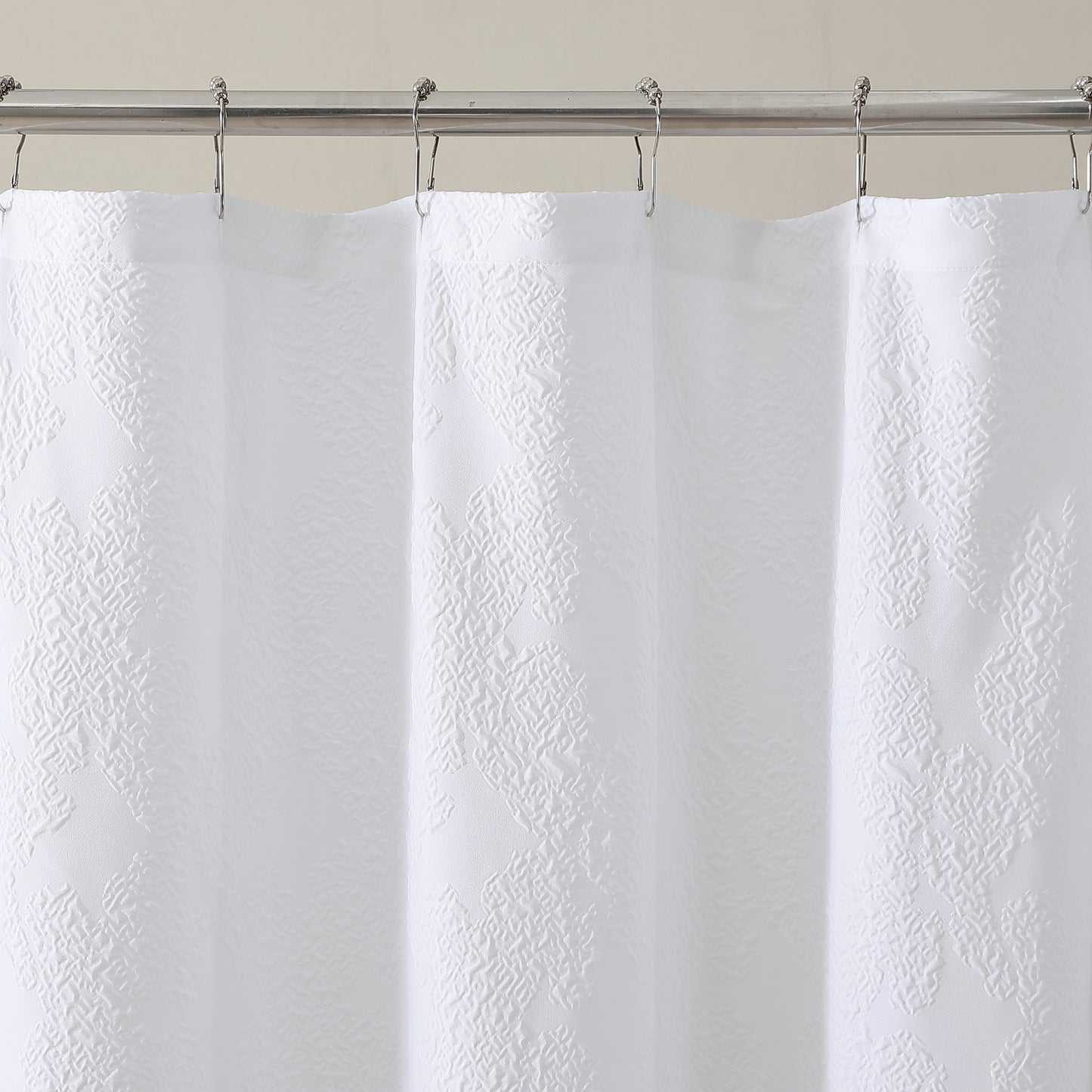 Kat&Fun Fabric Shower Curtain, Geometric Textured 3D Embossed Design, 72in x 72in, Solid White