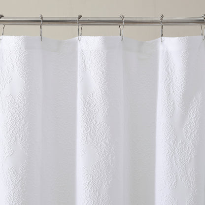 Kat&Fun Fabric Shower Curtain, Geometric Textured 3D Embossed Design, 72in x 72in, Solid White