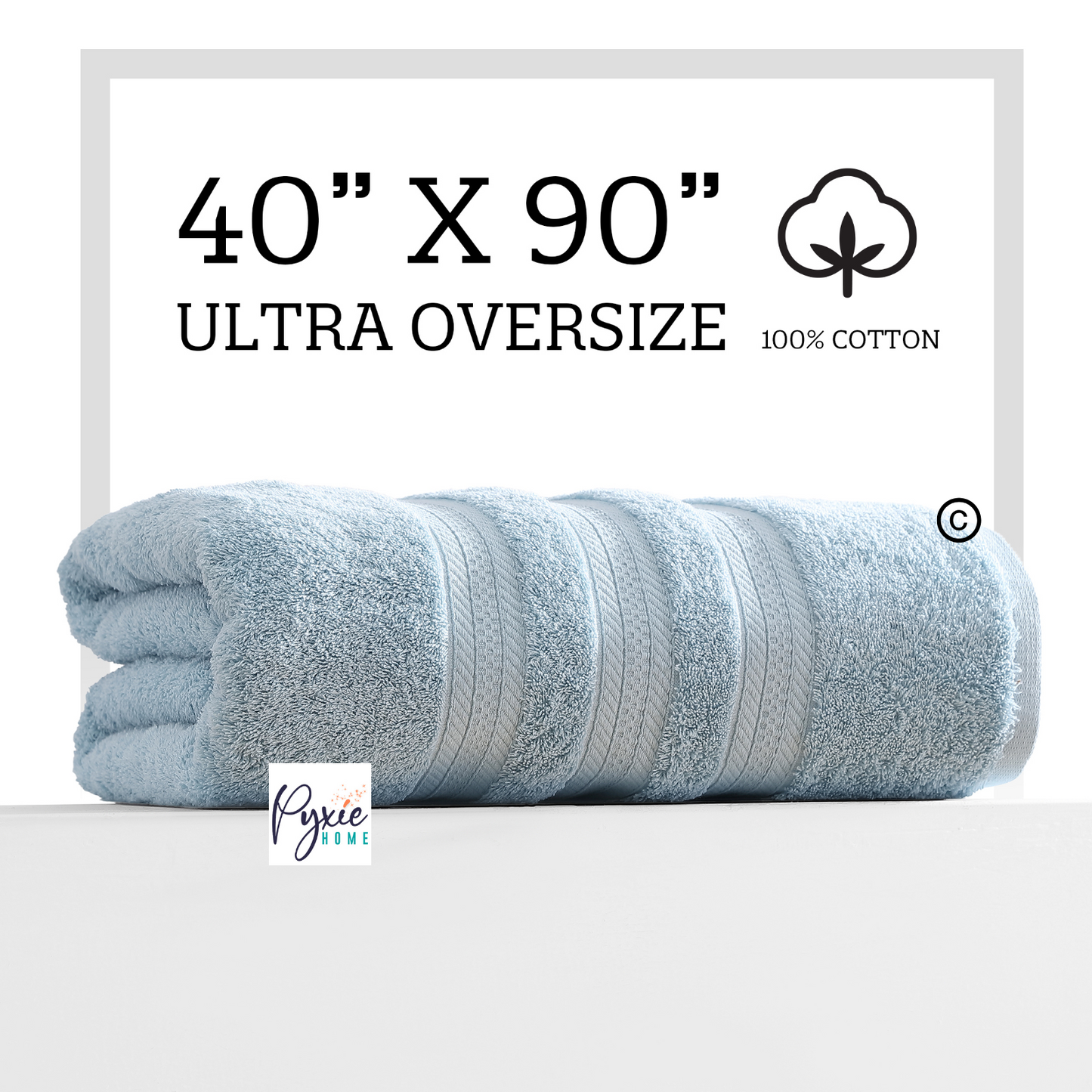 Plus Size - Extra Large Bath Towel - Oversized Ultra Bath Sheet - 100% Cotton - LIGHT BLUE COLOR